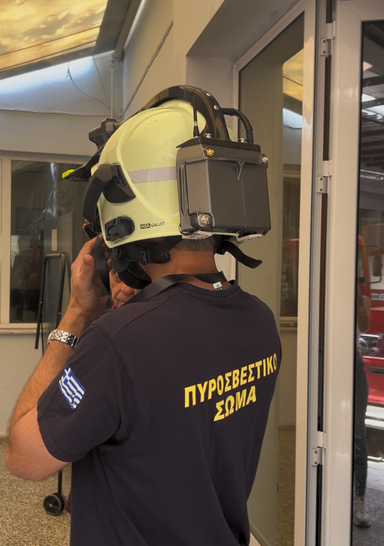 A greek firefighter trying the iFalconHM system A greek firefighter trying the iFalconHM system